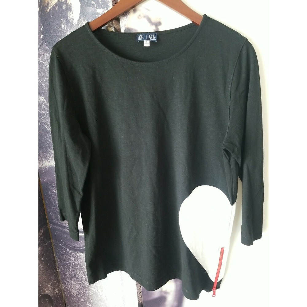 Top Ligne Women's Black w/ White Side‎ Zip Heart Design Size S Tunic PERU